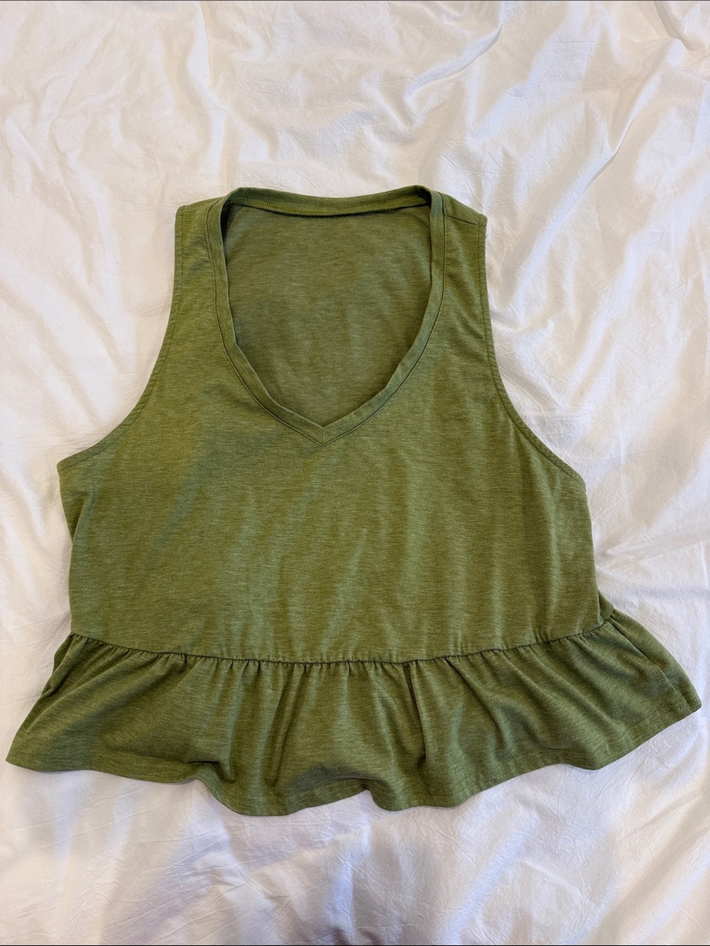 Women’s Olive Green V-Neck Peplum Tank Top